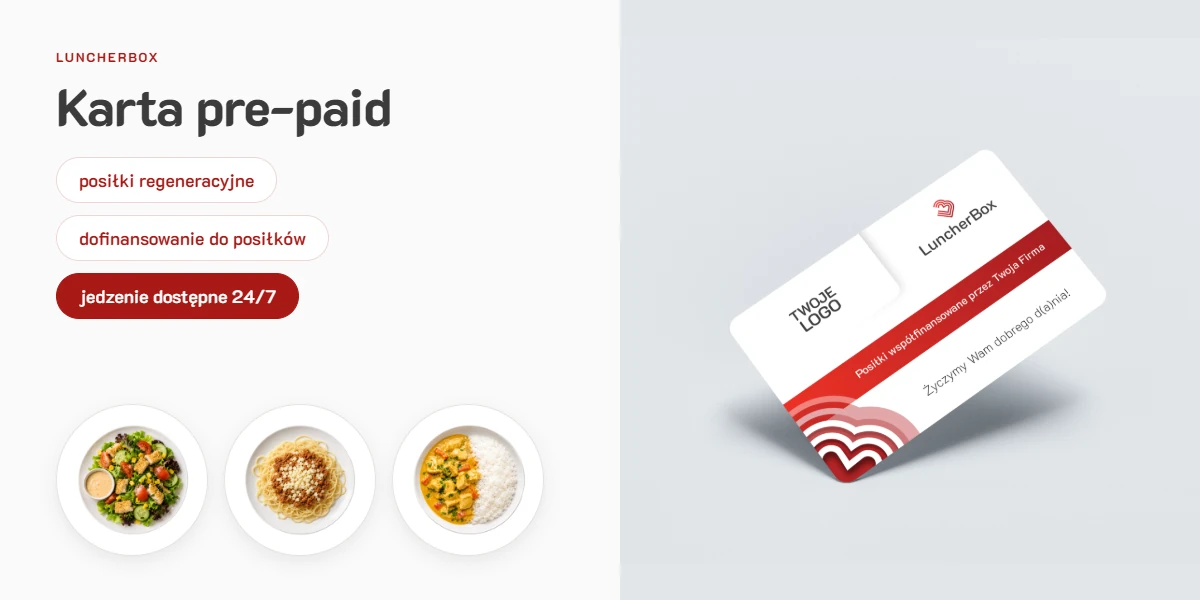 Personalizowana karta prepaid LuncherBox z miejscem na logo firmy - posiłki współfinansowane przez pracodawcę